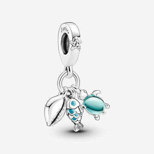 Fish, Sea Turtle & Conch Triple Dangle Charm