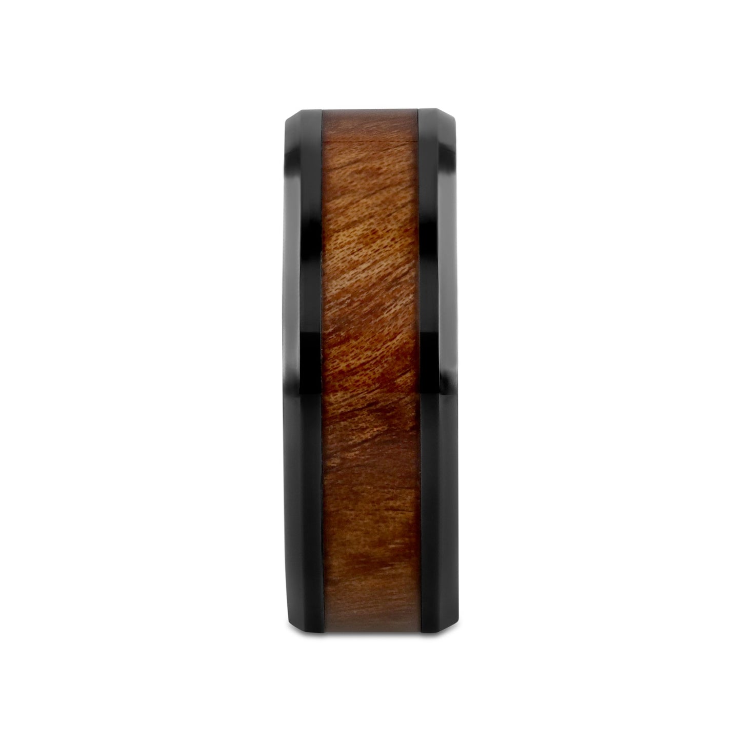 THRACIAN Carpathian Wood Inlaid Black Ceramic Ring with Bevels - 6mm & 8mm