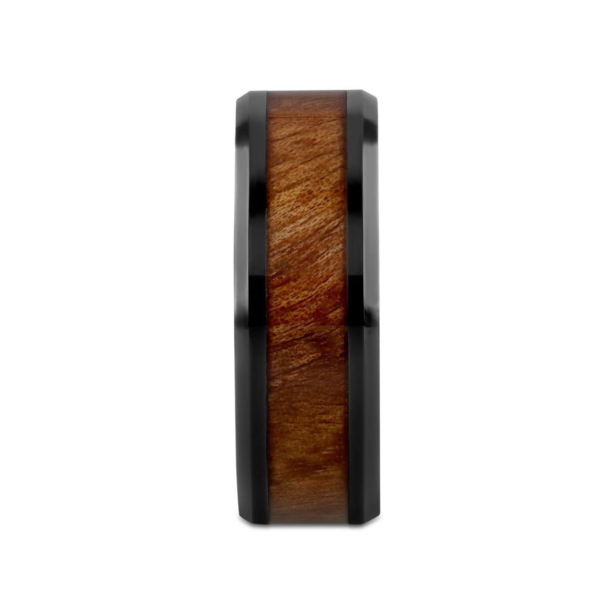 THRACIAN Carpathian Wood Inlaid Black Ceramic Ring with Bevels - 6mm & 8mm