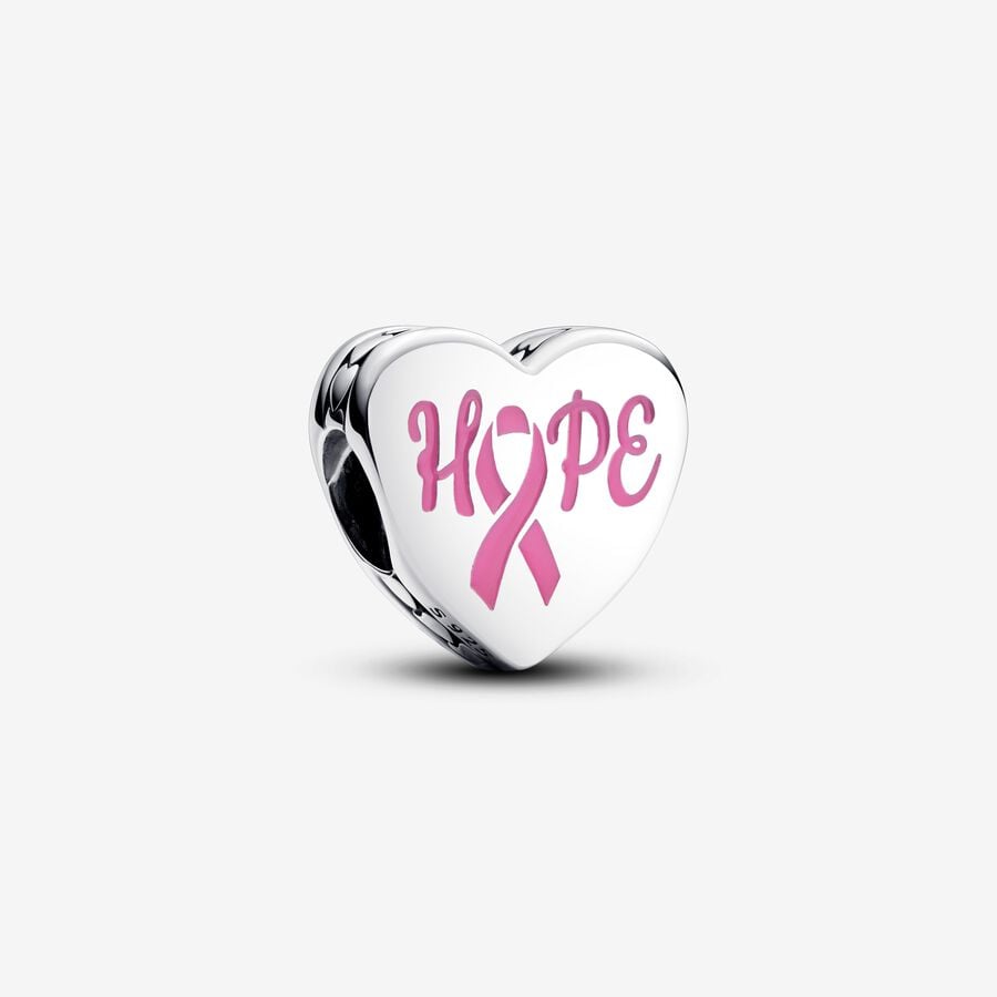 Hope heart sterling silver charm with pink enamel