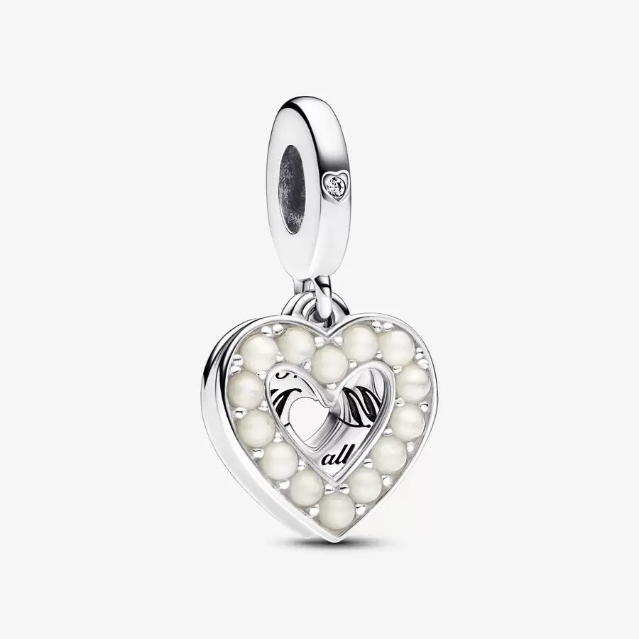 Pearlescent White Heart Double Dangle Charm