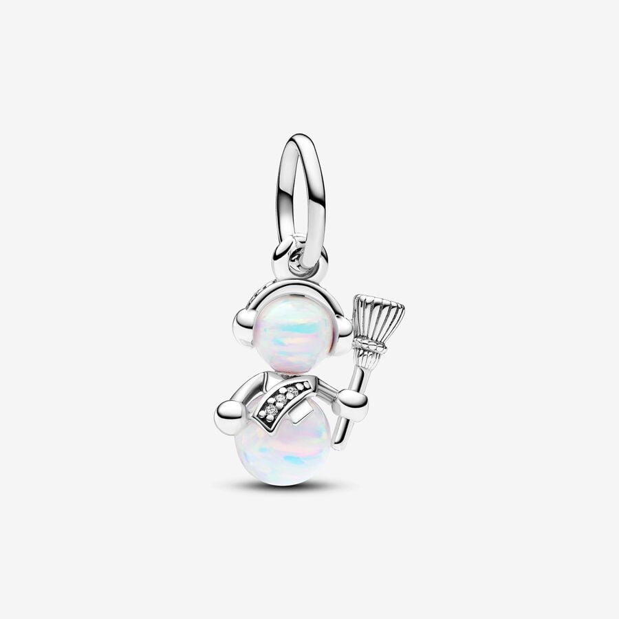 Opalescent Snowman and Hearts Charm Trio