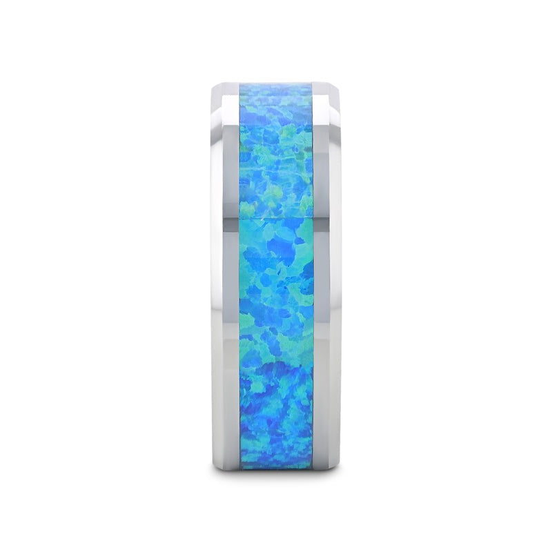 QUASAR Tungsten Wedding Band with Blue Green Opal Inlay - 4mm - 10mm