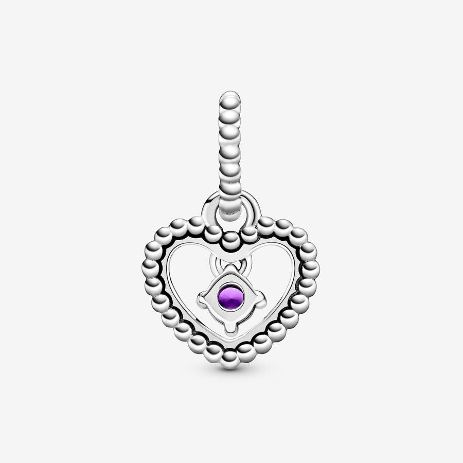 February Purple Beaded Heart Dangle Charm