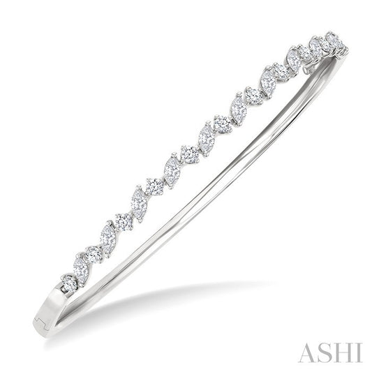 1 1/3 Ctw Marquise and Round Cut Diamond Stackable Bangle in 14K White Gold