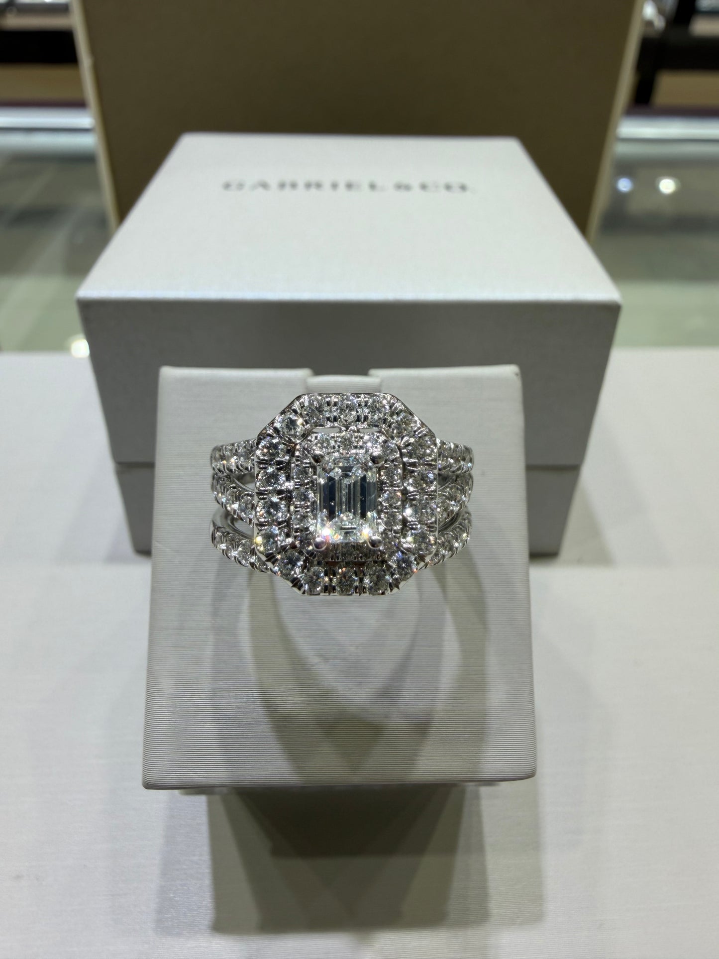 14k White Gold 1.97 CTW Natural Emerald-Cut Diamond Double Halo Wedding Set