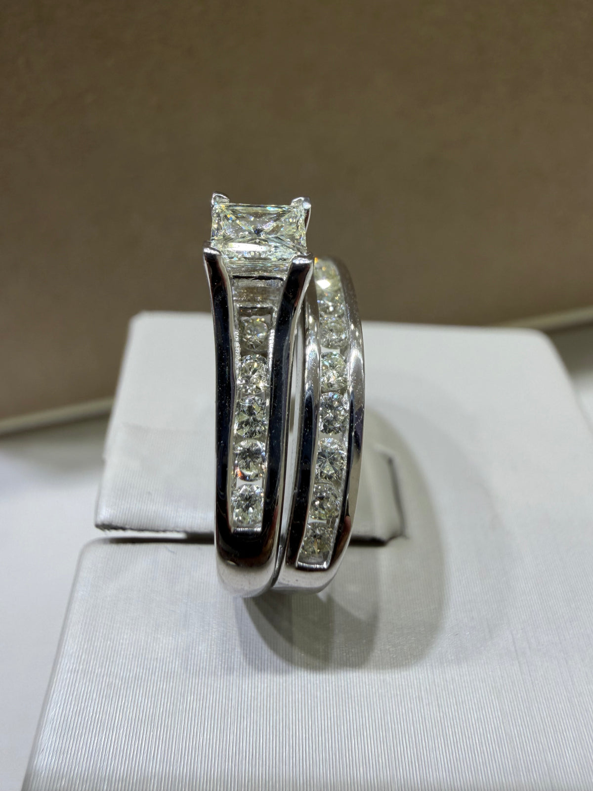Princess Cut Diamond Wedding Set | 14K White Gold Channel-Set Bridal Ring