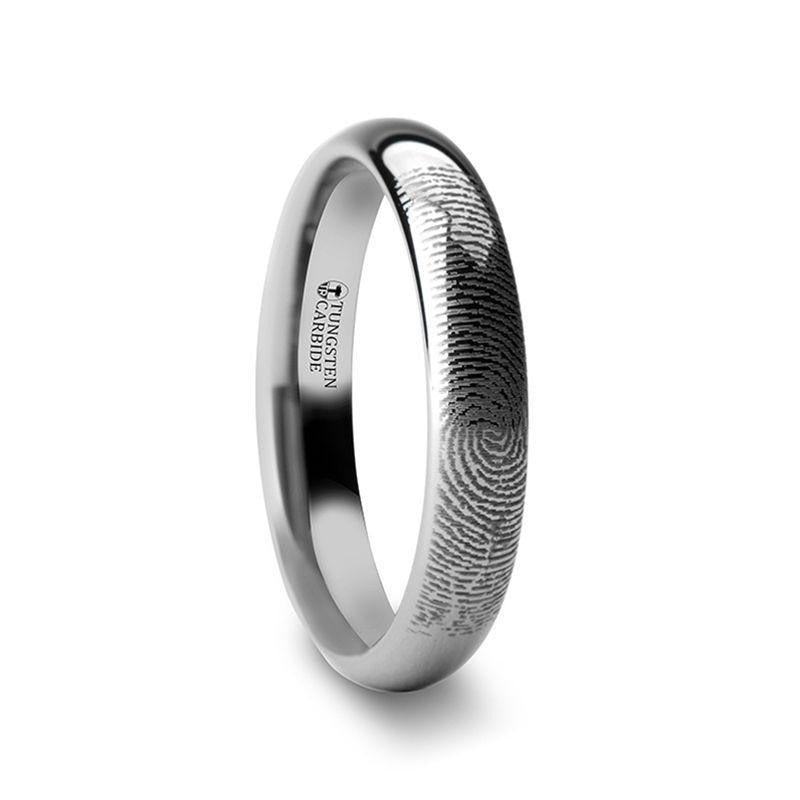 Fingerprint Engraved Domed Tungsten Ring Polished - Dominus - 4mm - 12mm - 8mm