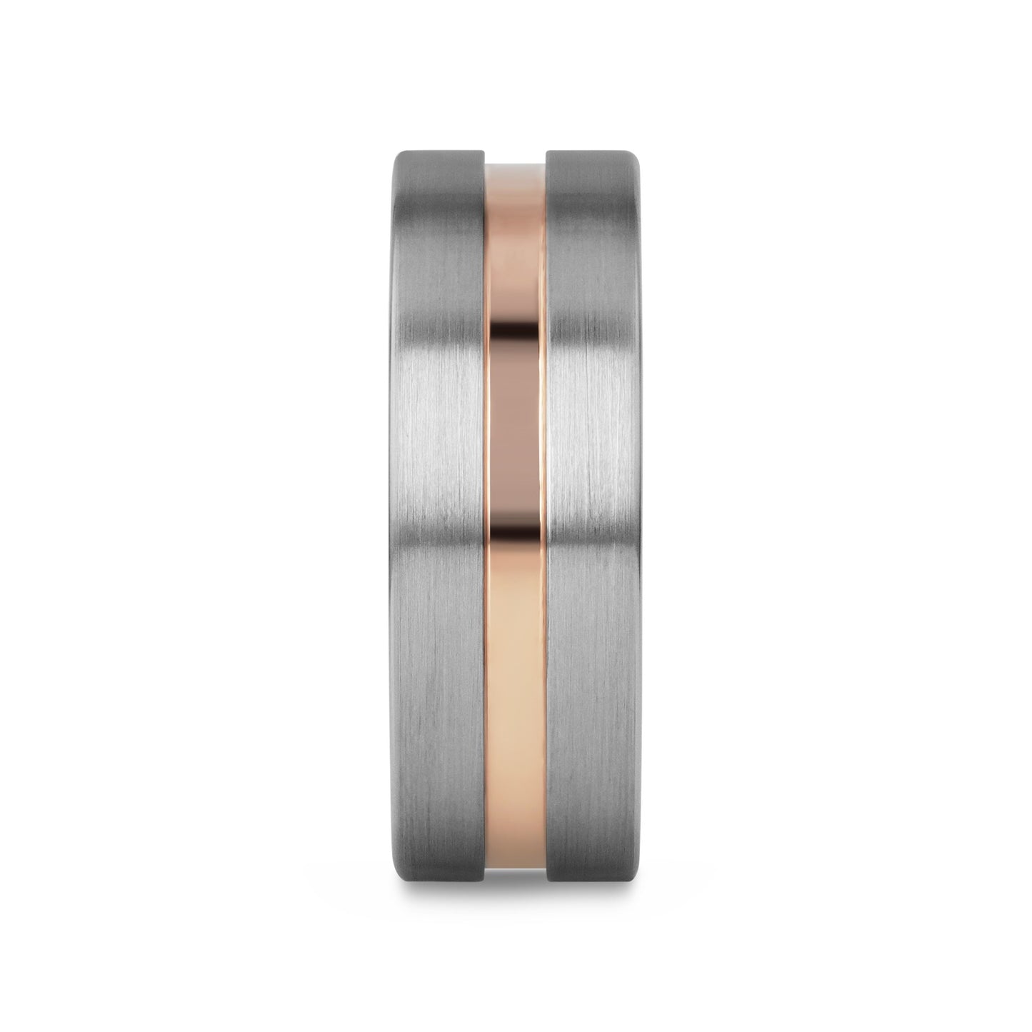ZEUS Flat Brushed Finish Tungsten Carbide Ring with Rose Gold Plated Groove - 4mm - 10mm