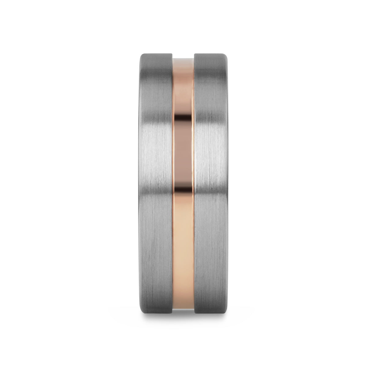 ZEUS Flat Brushed Finish Tungsten Carbide Ring with Rose Gold Plated Groove - 4mm - 10mm