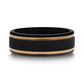 BAROQUE Black Titanium Diamond Pattern Brushed Finish Men’s Wedding Ring with Gold Milgrain Grooves – 8mm
