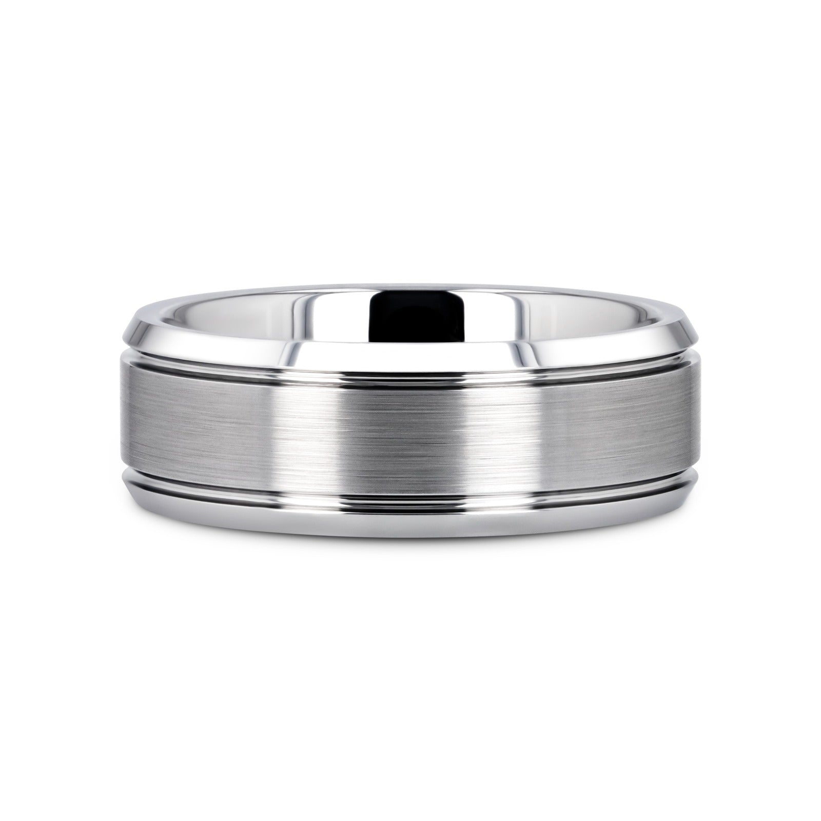 CRONUS Brushed Center with Polished Bevels Tungsten Wedding Band - 6mm & 8mm
