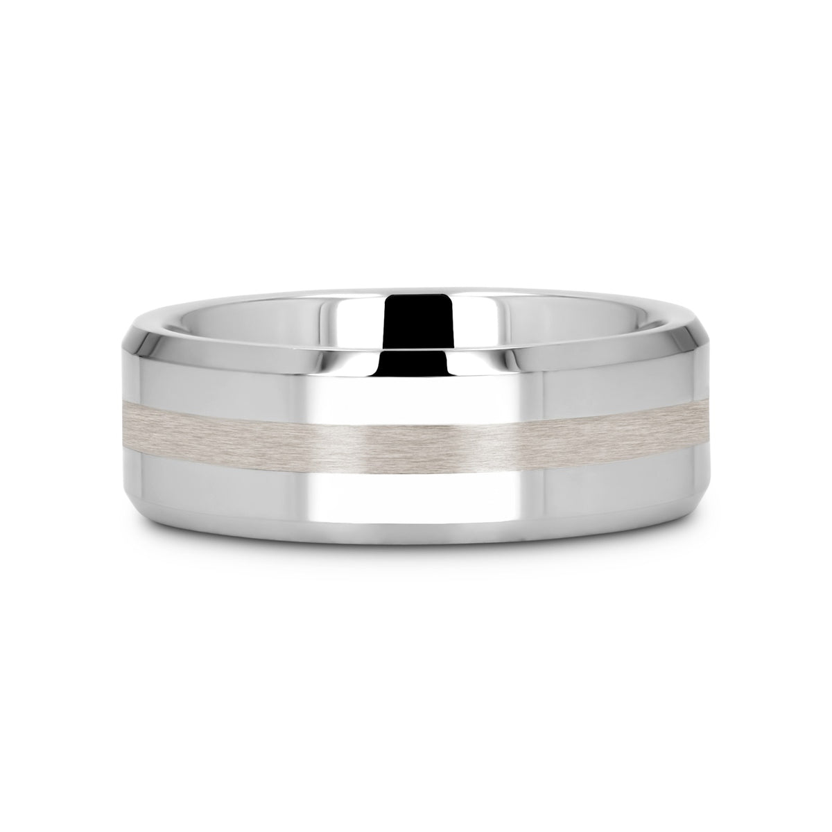 HALSTEN Platinum Inlaid Beveled Tungsten Carbide Wedding Ring - 6mm & 8mm