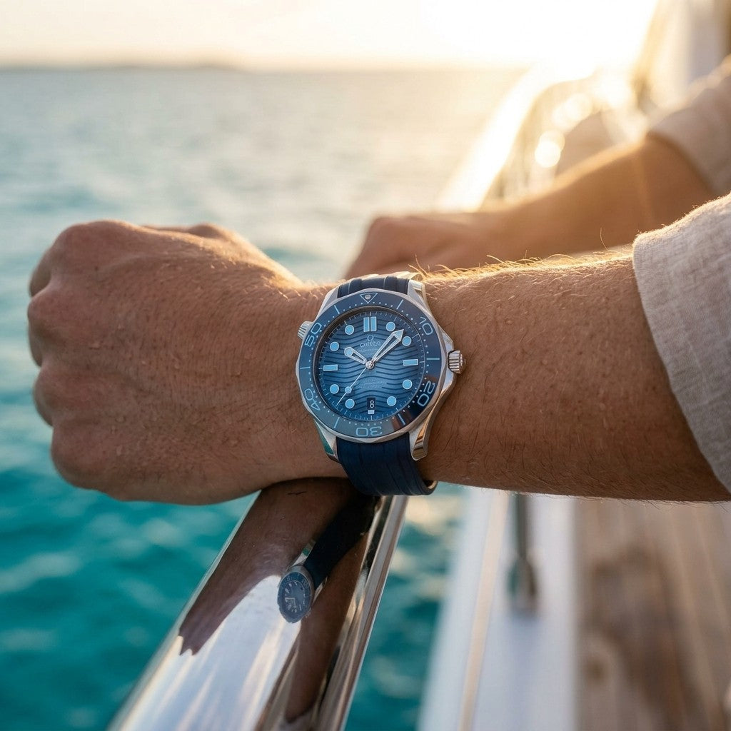 Omega Seamaster Diver 300M 42 mm — Steel on Rubber Strap (210.32.42.20.03.002) — lifestyle