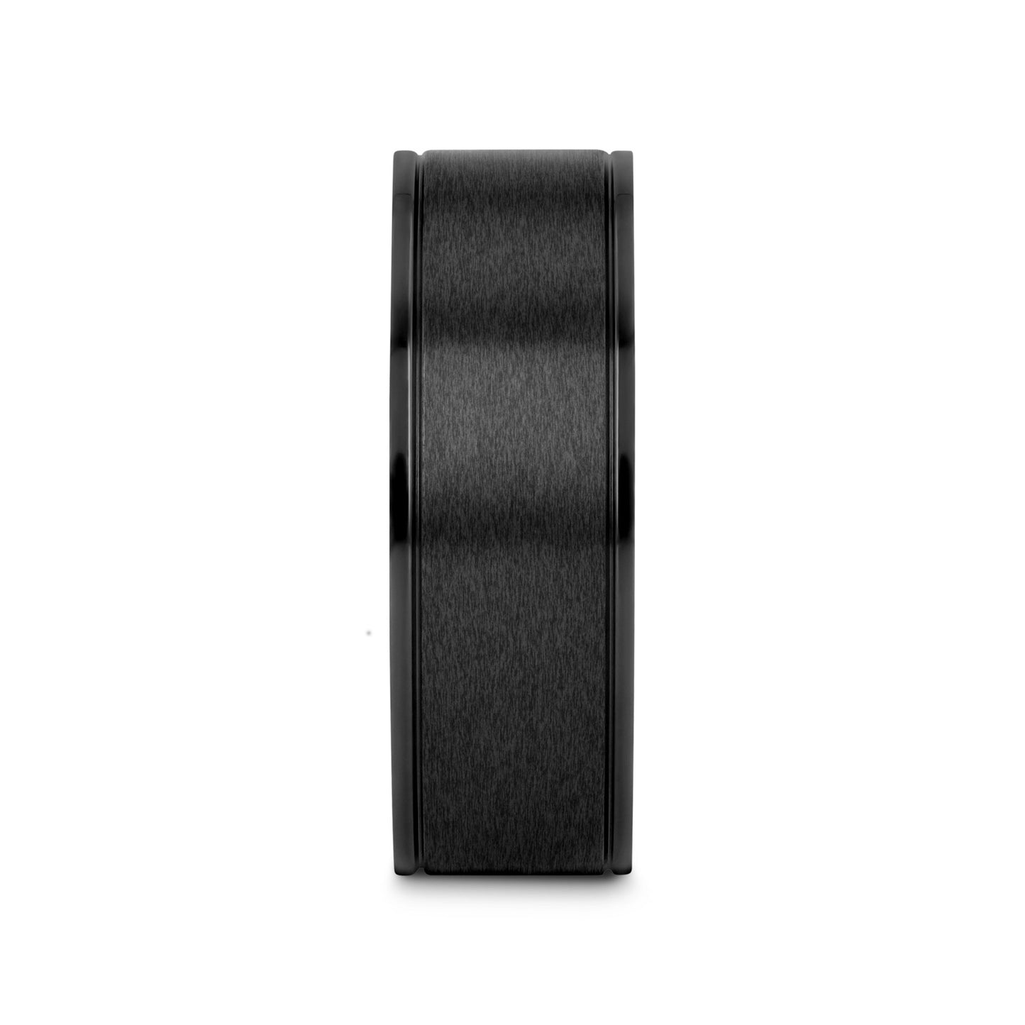 WOLFGANG Black Titanium Brushed Finish Men’s Wedding Ring with Polished Dual Offset Grooves – 6mm & 8mm