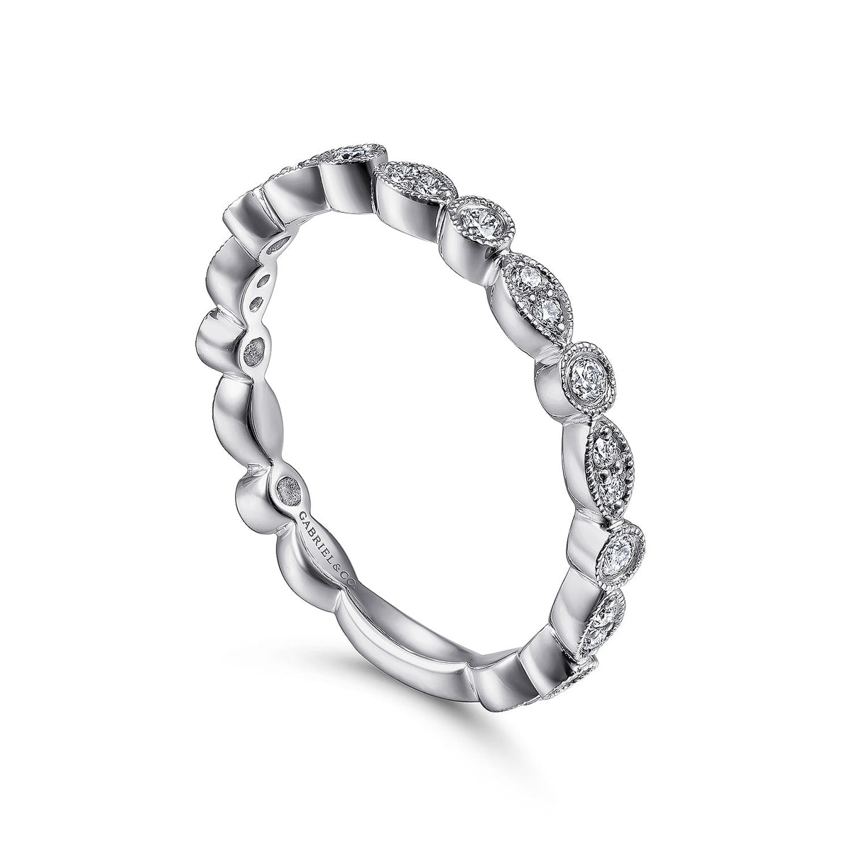 Gabriel & Co. 14K White Gold Marquise and Round Station Diamond Ring 1/4CTW