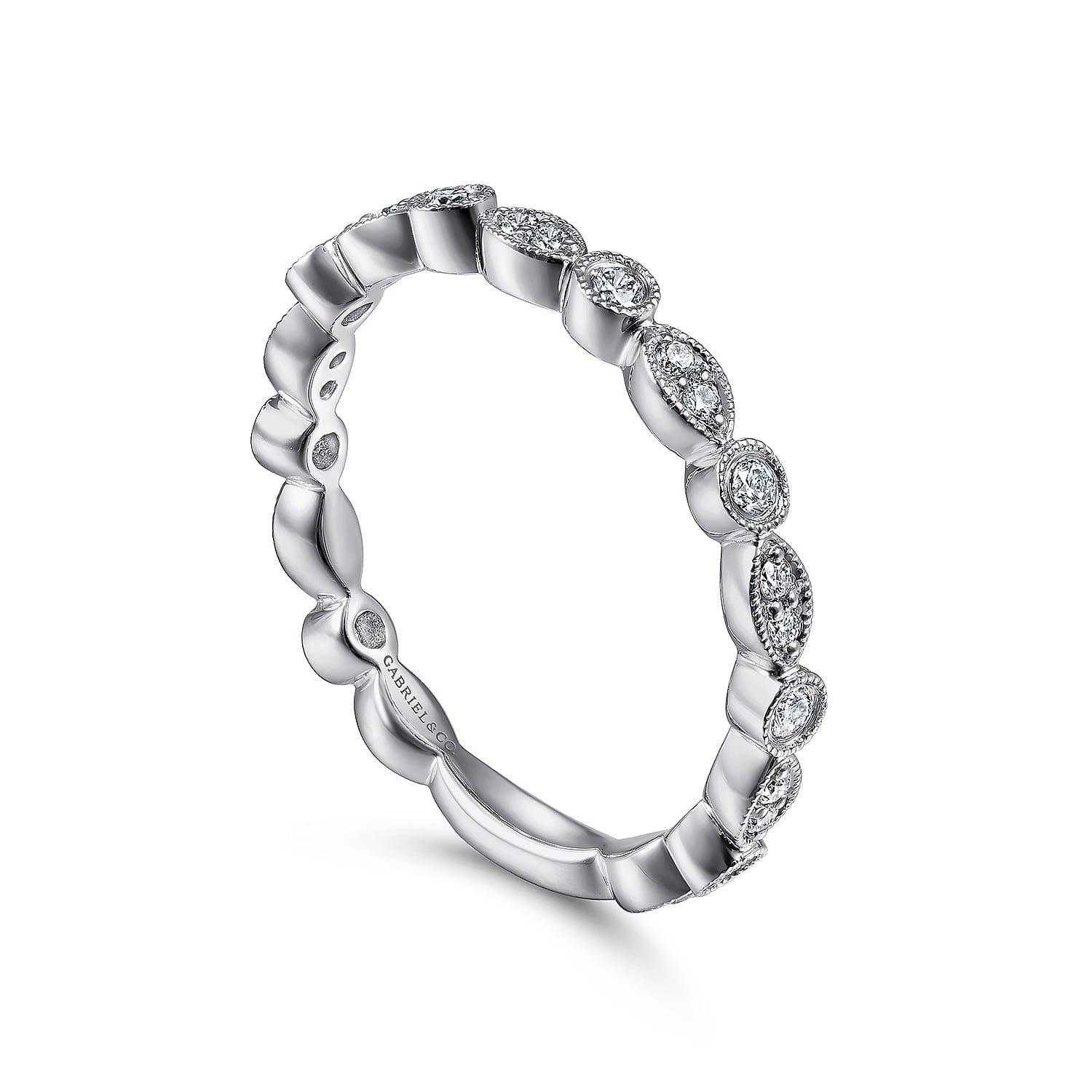 Gabriel & Co. 14K White Gold Marquise and Round Station Diamond Ring 1/4CTW