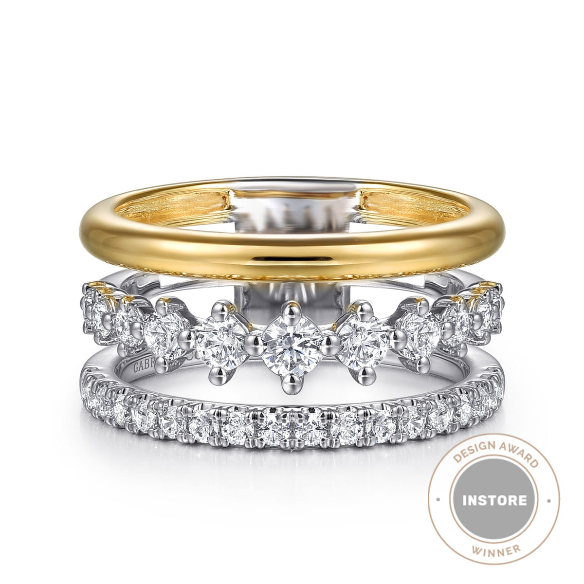 Gabriel & Co. 14K White Yellow Gold Graduating Diamond Easy Stackable Ring 3/4CTW SZ6.5