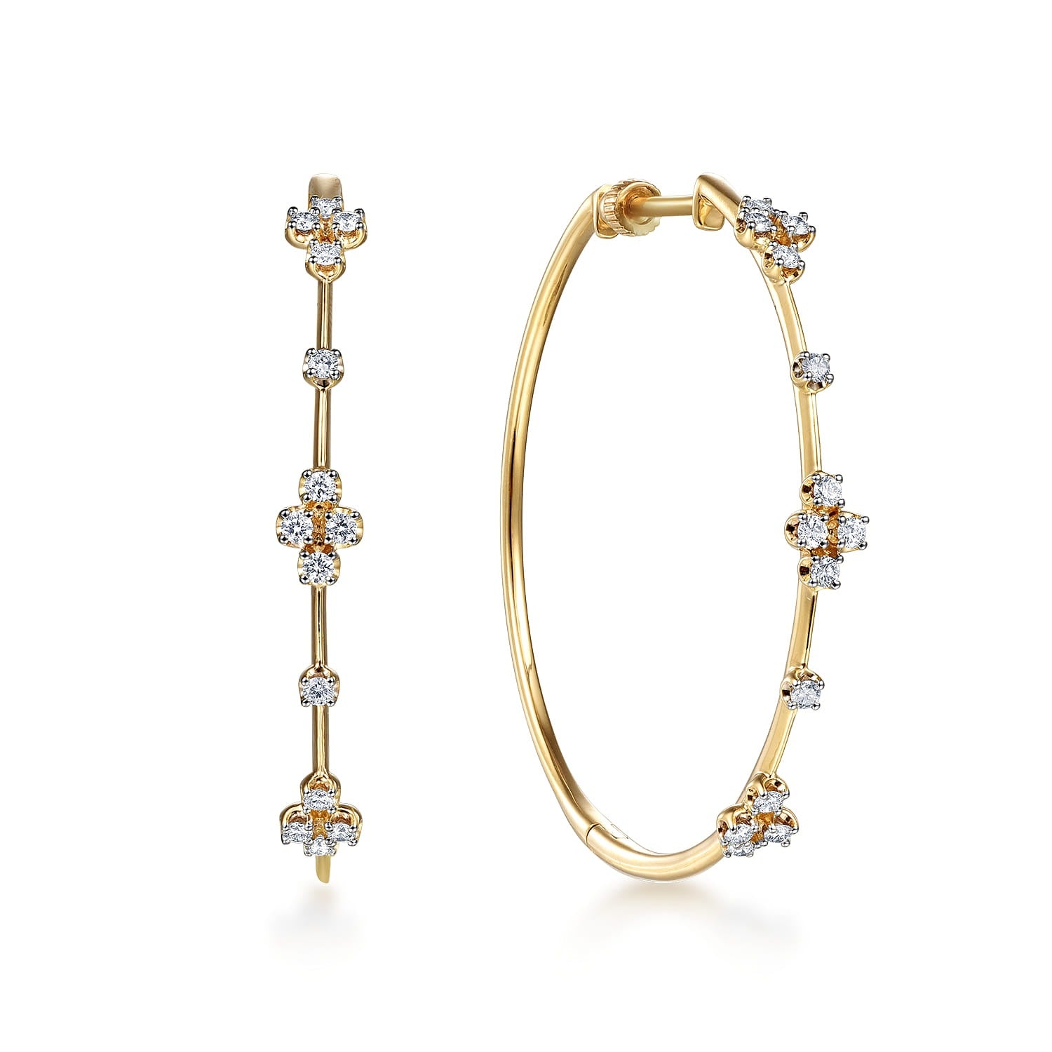 Gabriel & Co. 14K Yellow Gold Prong Set 40mm Round Classic Diamond Hoop Earrings 1/2ctw