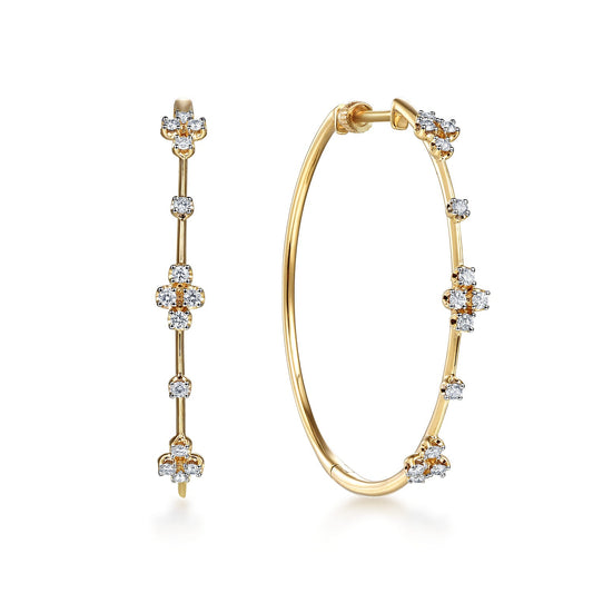 Gabriel & Co. 14K Yellow Gold Prong Set 40mm Round Classic Diamond Hoop Earrings 1/2ctw
