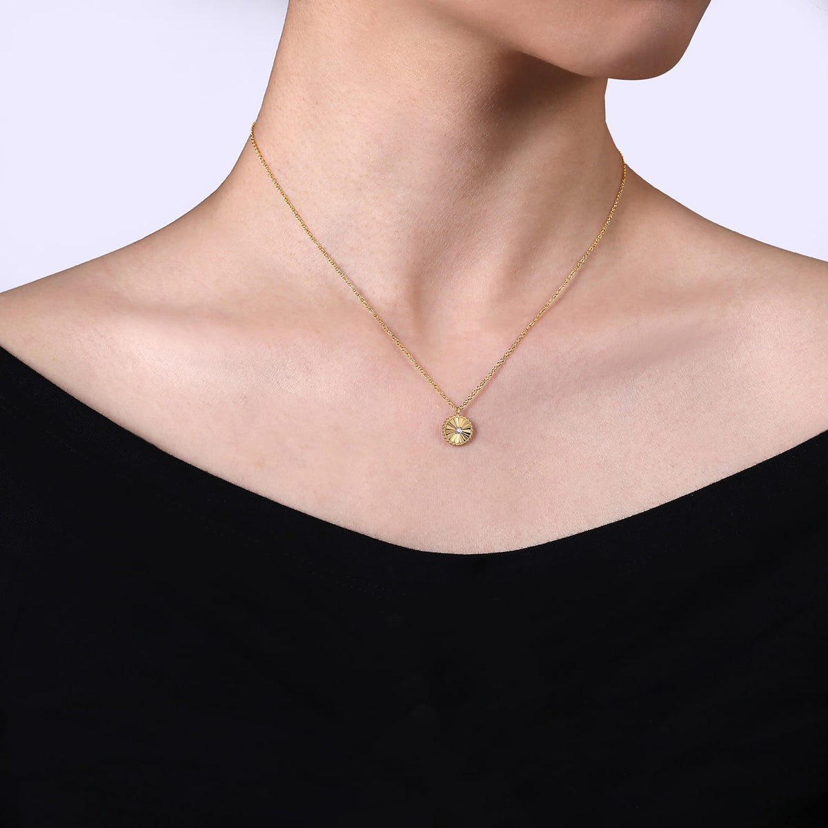 Gabriel & Co. Diamond Cut - 14K White-Yellow Gold Bujukan Diamond Cut Pendant Necklace .03CTW