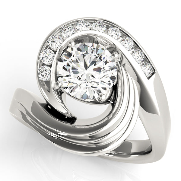 Channel Set Swirl Solitaire Engagement Ring