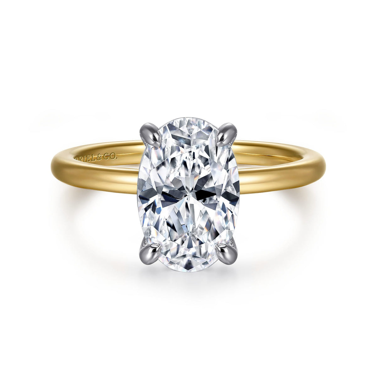 Gabriel & Co. Cari - 14K White-Yellow Gold Hidden Halo Oval Diamond Engagement Ring 11.5X7.5 .08CTW