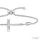 1/20 Ctw Cross Charm Round Cut Diamond Sterling Silver Lariat Bracelet