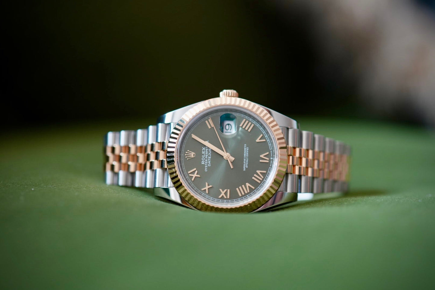 Rolex Datejust 18k/SS 41mm Geeen Roman Dial Jubilee  Bracelet Men's Watch 126333