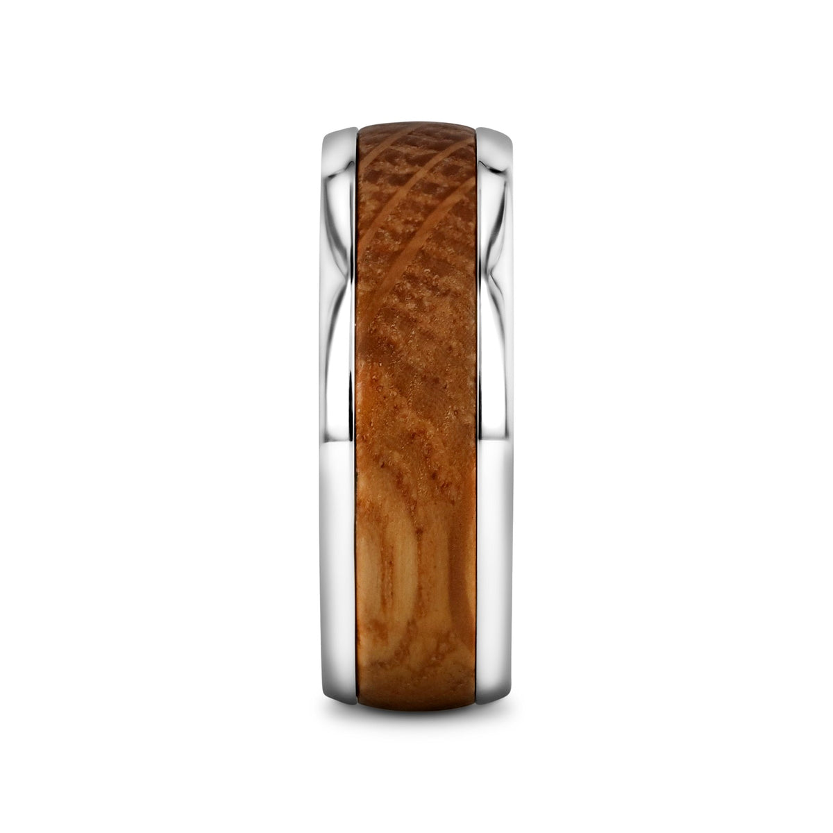 STAVE Whiskey Barrel Inlaid Titanium Men's Wedding Band With Domed Polished Edges Made From Genuine Whiskey Barrels - 8m