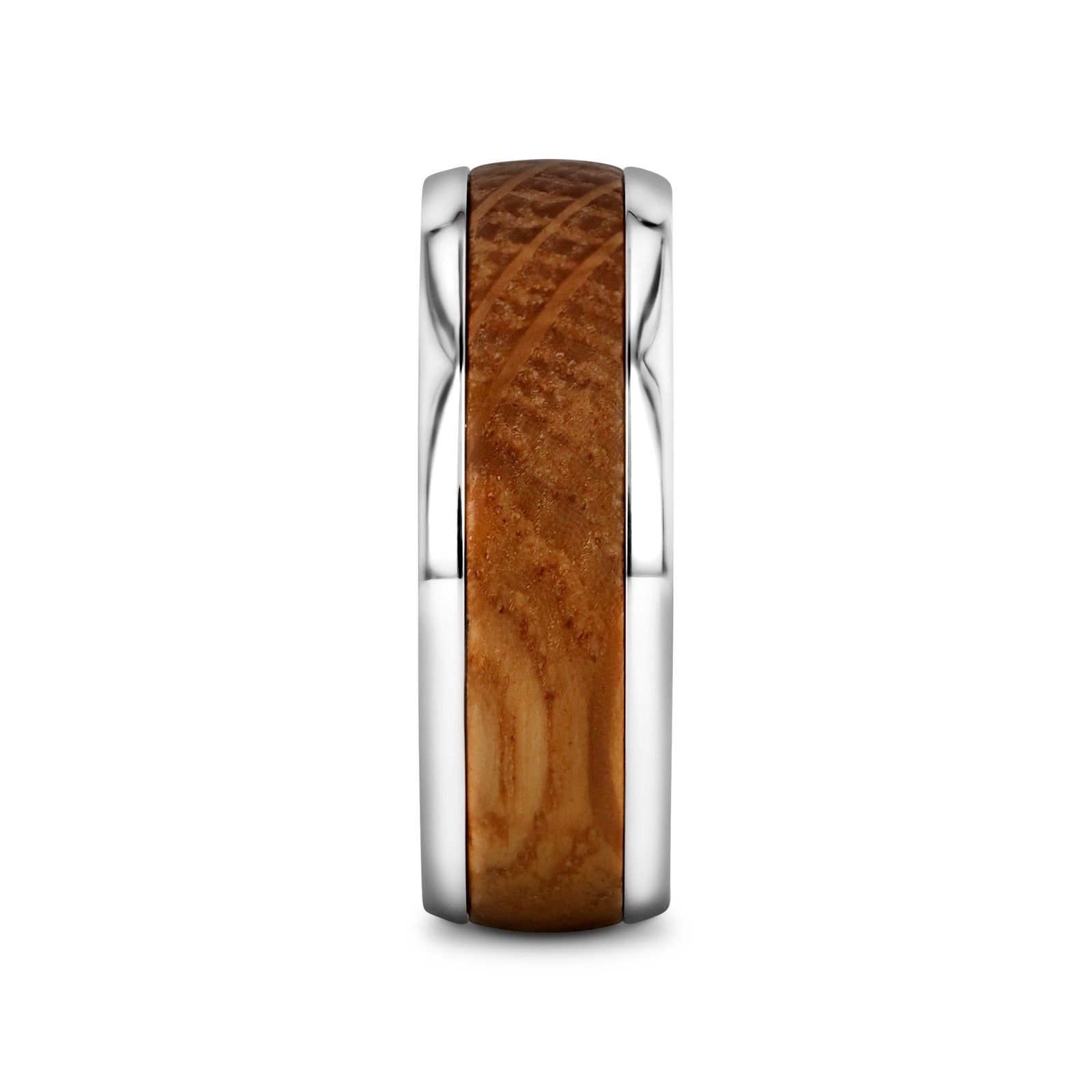 STAVE Whiskey Barrel Inlaid Titanium Men's Wedding Band With Domed Polished Edges Made From Genuine Whiskey Barrels - 8m