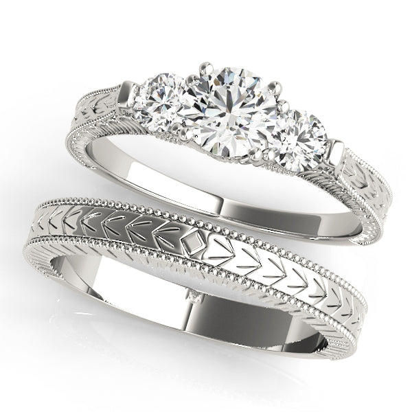 3-Stone Round Filigree Engagement Ring
