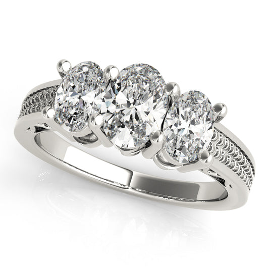 3-Stone Filigree Oval-Cut Engagement Ring