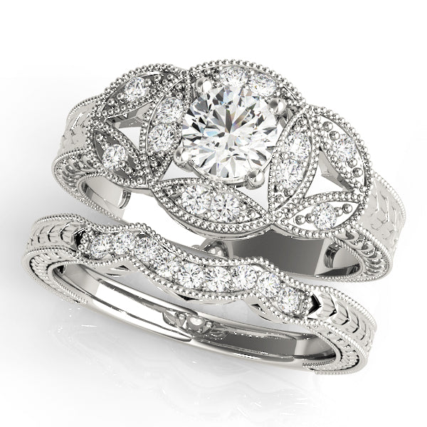 Vintage Bezel Set Milgrain Engagement Ring