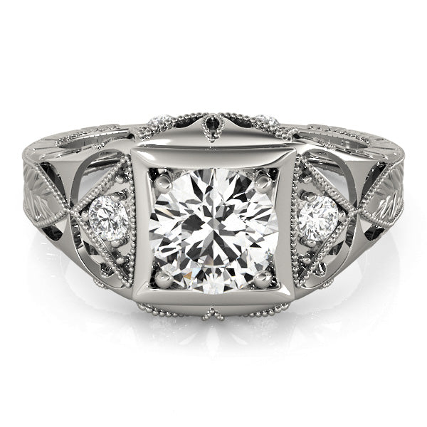 Vintage Inspired Engraved Filigree Engagement Ring