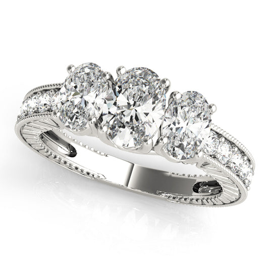 Antique 3-Stone Trellis Oval Engagement Ring