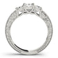 3-Stone Single Row Milgrain Princess Engagement Ting