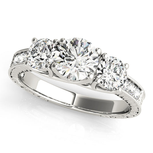 Vintage Style 3-Stone Filigree Engagement Ring