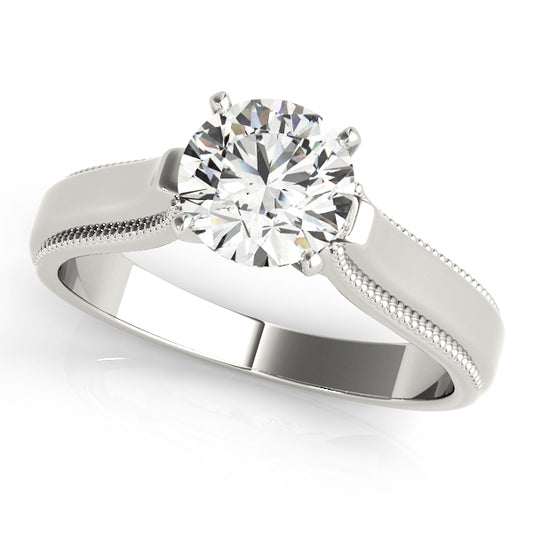 Solitaire Round Milgrain Cathedral Engagement Ring