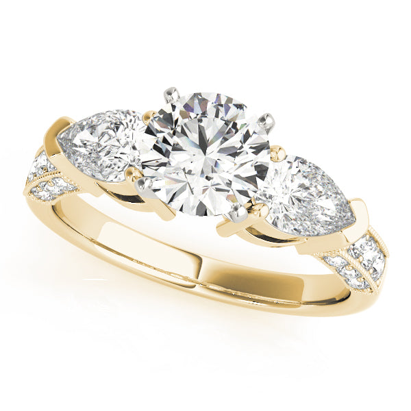 3-Stone Prong Set Pear Shape Milgrain Engagement Rings