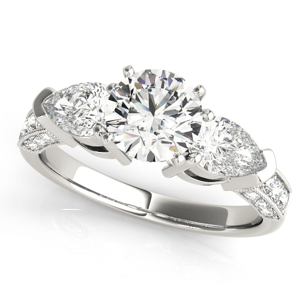 3-Stone Prong Set Pear Shape Milgrain Engagement Rings