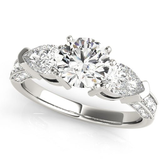 3-Stone Prong Set Pear Shape Milgrain Engagement Rings