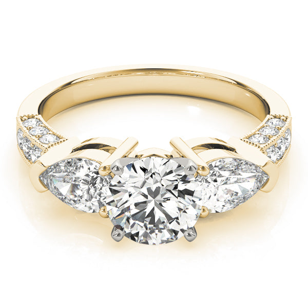 3-Stone Prong Set Pear Shape Milgrain Engagement Rings