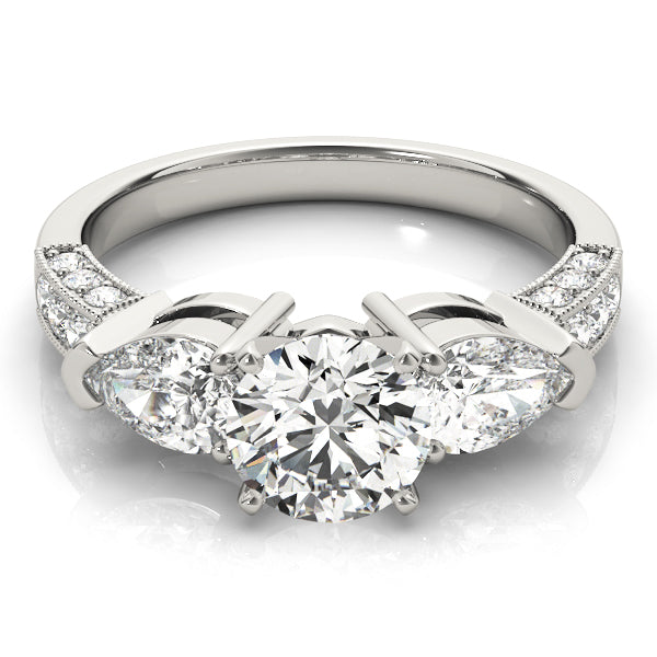 3-Stone Prong Set Pear Shape Milgrain Engagement Rings