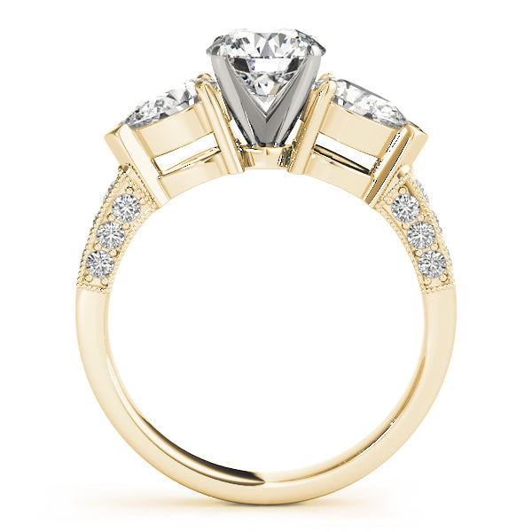 3-Stone Prong Set Pear Shape Milgrain Engagement Rings