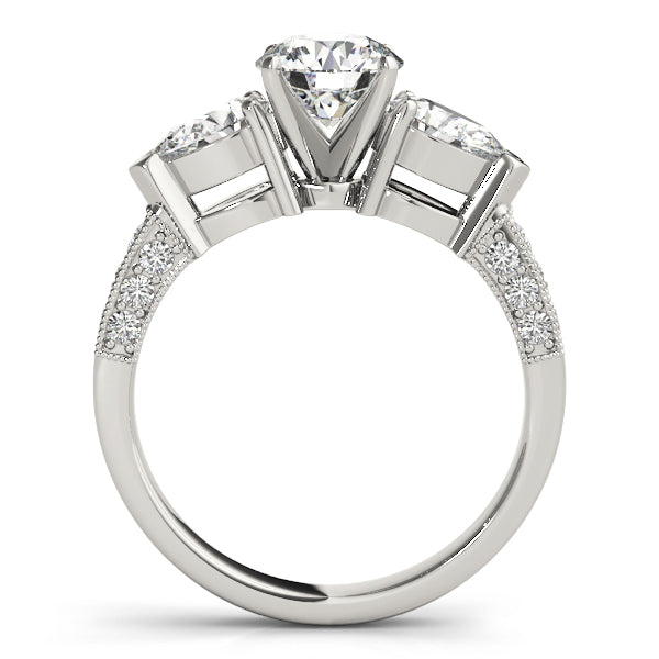 3-Stone Prong Set Pear Shape Milgrain Engagement Rings