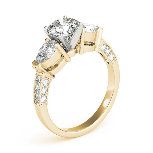 3-Stone Prong Set Pear Shape Milgrain Engagement Rings