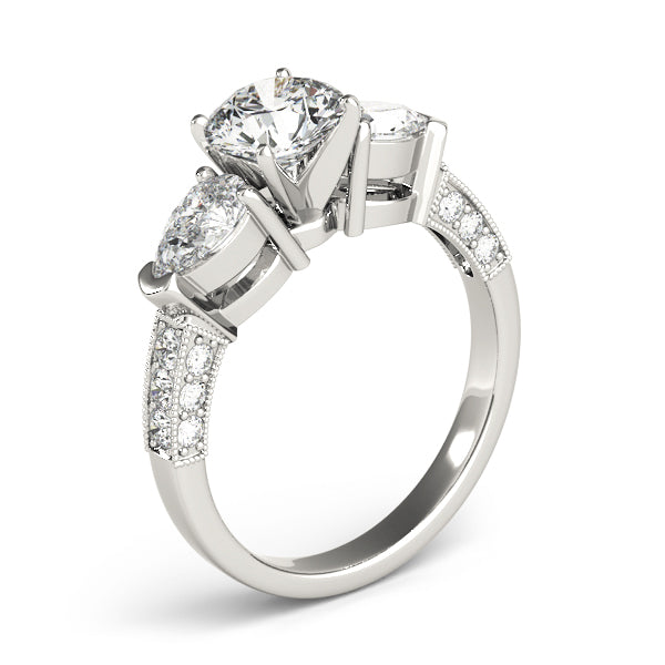 3-Stone Prong Set Pear Shape Milgrain Engagement Rings
