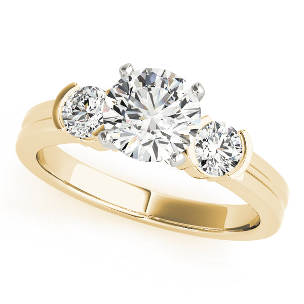 3-Stone Half Bezel Round Engagement Ring