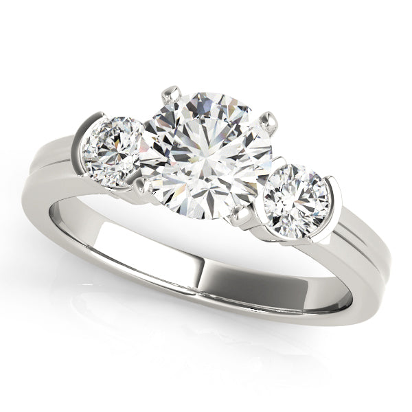 3-Stone Half Bezel Round Engagement Ring